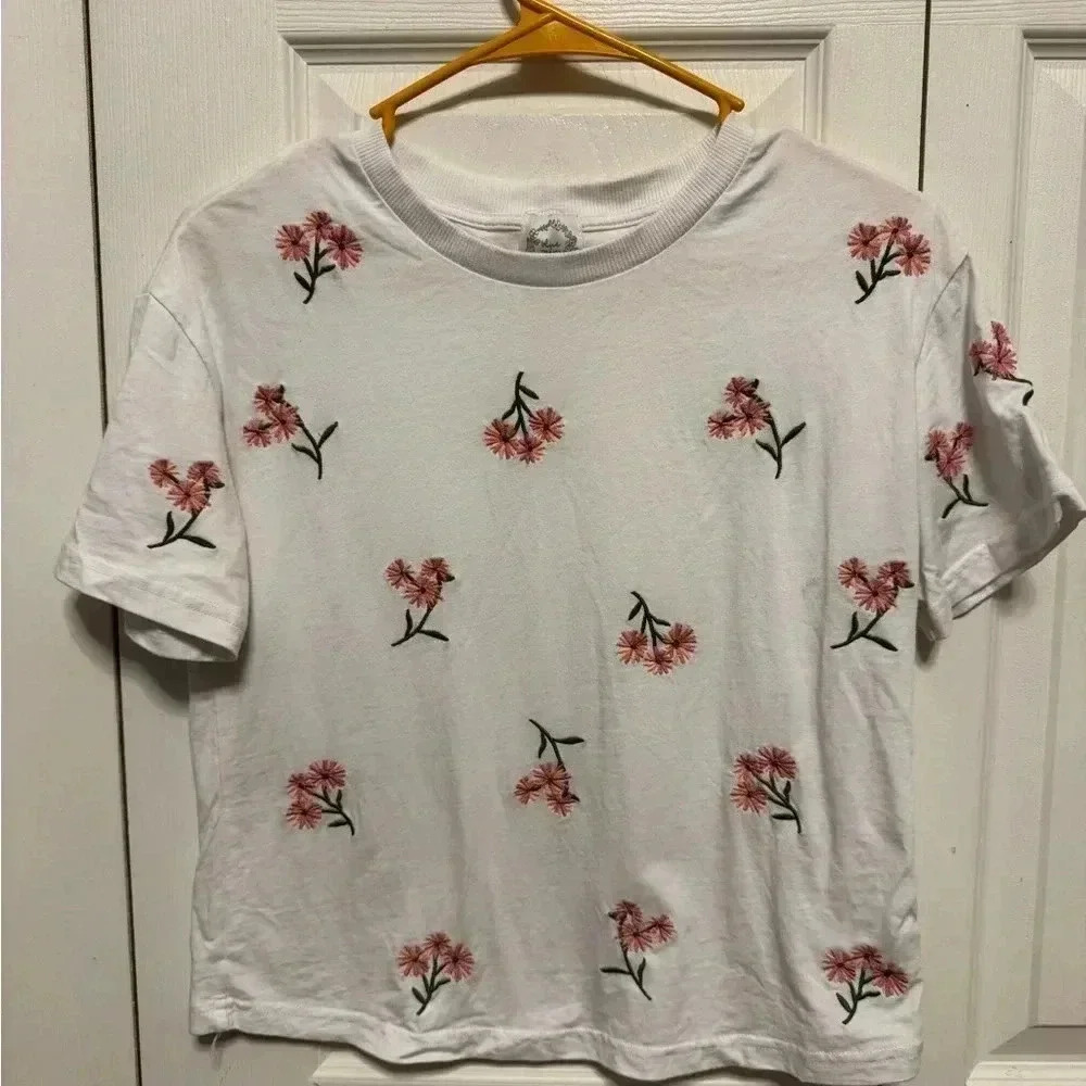 White crop top with Pink flowers